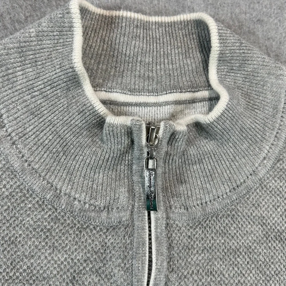 Tommy Bahama Quarter Zip Sweater Mens XL Grey Cotton Cashmere Mock Neck Textured